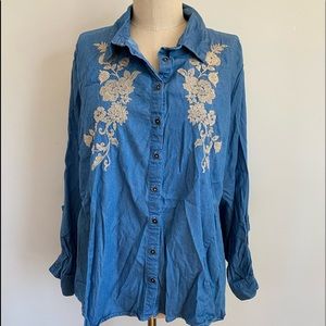 Knox Rose XXL Embroidered Jean Blouse